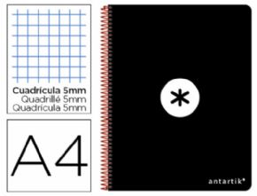Cuaderno espiral liderpapel a-4 antartik tapa dura 80h 1 00 gr cuadro 5mm color negro.